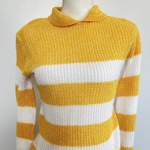 Vintage 80s Preppy Glamour Knit Stretchy Polo Collared Sweater Women M Yellow
